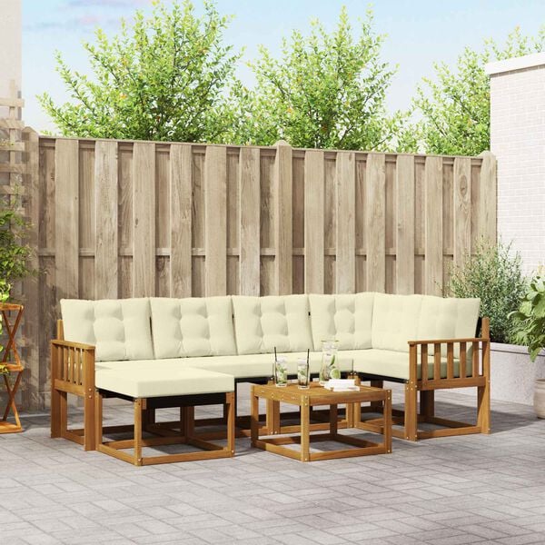 vidaXL Outdoor-Sofagarnitur mit Kissen 7 pcs Natur und Creme