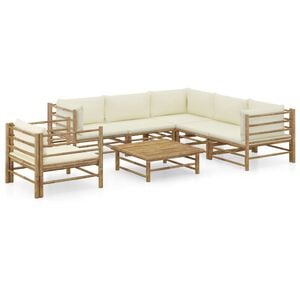 vidaXL 7-tlg. Garten-Lounge-Set mit Cremeweißen Kissen Bambus