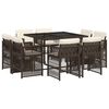 vidaXL 9-tlg. Garten-Essgruppe mit Kissen Braun Poly Rattan