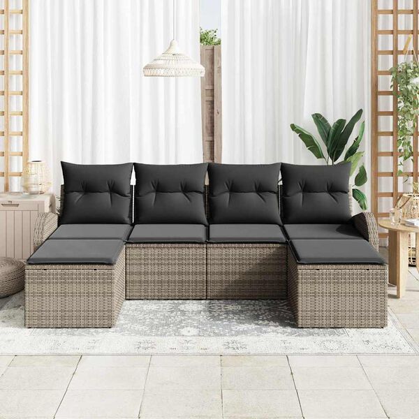 vidaXL Gartensofa-set mit Kissen 6 pcs Grau Poly Rattan