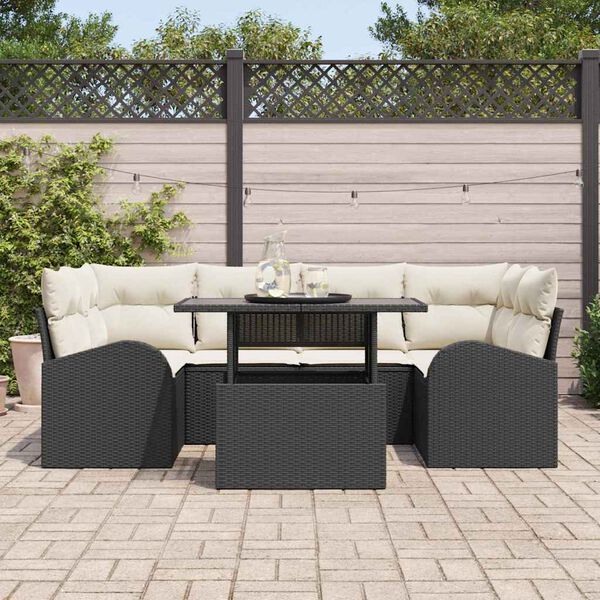 vidaXL Gartensofa-set mit Kissen 7 pcs Schwarz Poly Rattan
