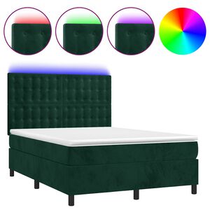 vidaXL Boxspringbett mit Matratze & LED Dunkelgr&uuml;n 140x190 cm Samt