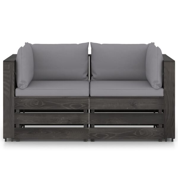 vidaXL 2-Sitzer Outdoor-Sofa mit Kissen Grau Impr&auml;gniertes Kiefernholz