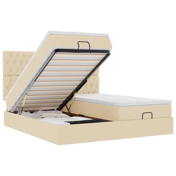 vidaXL Ottoman-Bett mit Matratzen Creme 180x200 cm Stoff