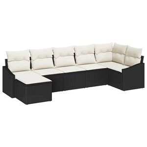 vidaXL Sofa Set mit Kissen 7 pcs Schwarz Poly Rattan