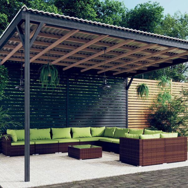 vidaXL 11-tlg. Garten-Lounge-Set mit Kissen Poly Rattan Braun