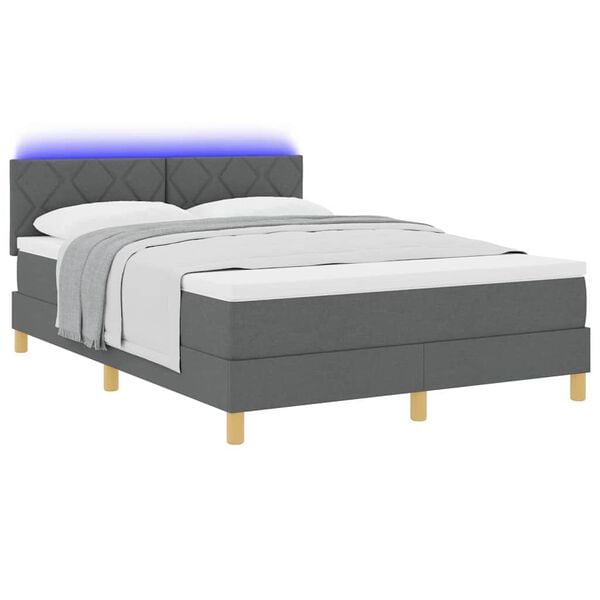 vidaXL LED Boxspringbett mit Matratze Dunkelgrau 160 x 200 cm Stoff