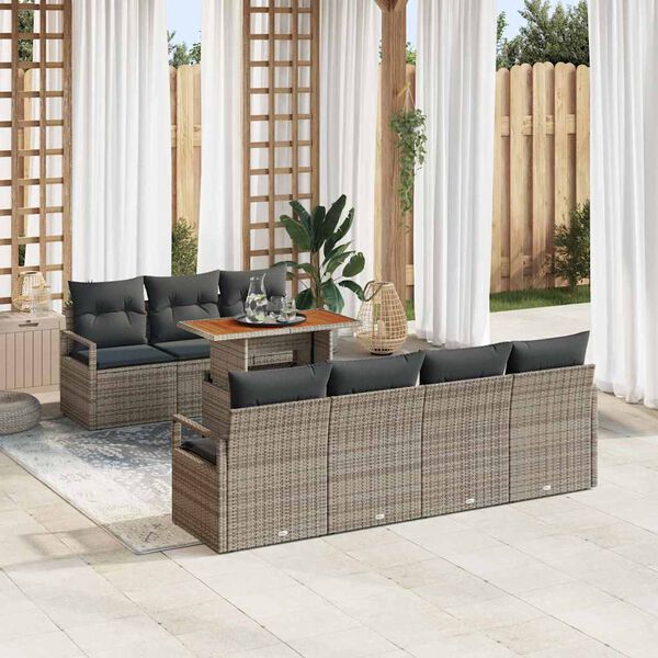 vidaXL Garten-Sofa-Set mit Kissen mit Kissen 8 pcs Grau und Braun