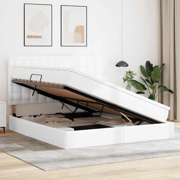 vidaXL Bett mit Stauraum und LED Reinwei&szlig; 160 x 200 cm Kunstleder