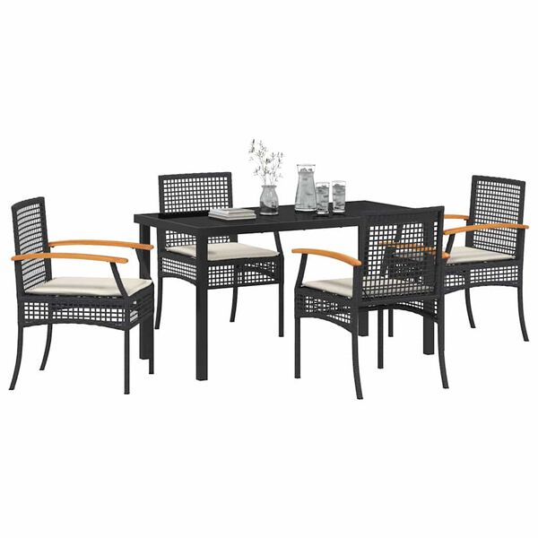 vidaXL Garten Essgruppe 5 pcs Schwarz Poly-Rattan