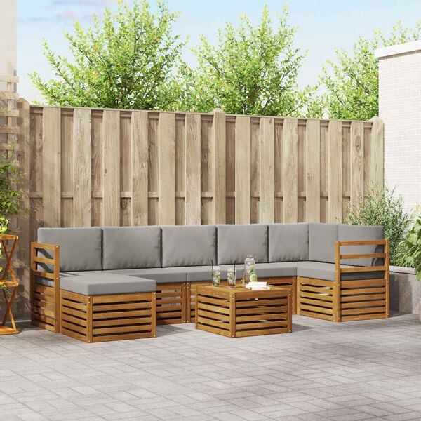 vidaXL Ecksofa Set 8 pcs Nat&uuml;rlich und Hellgrau Massivholz Akazie