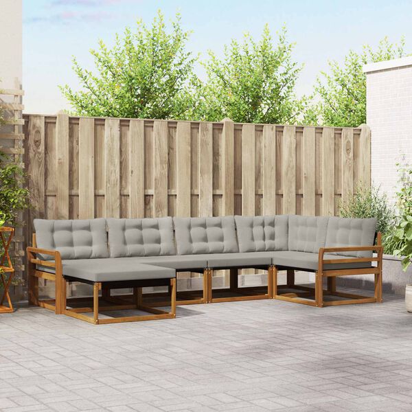 vidaXL Outdoor-Sofagarnitur mit Kissen 6 pcs Nat&uuml;rlich und Hellgrau