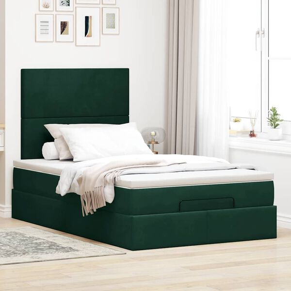 vidaXL Ottoman-Bett mit Matratzen Dunkelgr&uuml;n 120x190 cm Samt