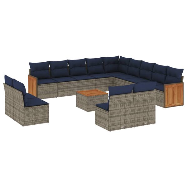 vidaXL 14-teiliges Gartensofa-Set mit Kissen, grau, Polyrattan