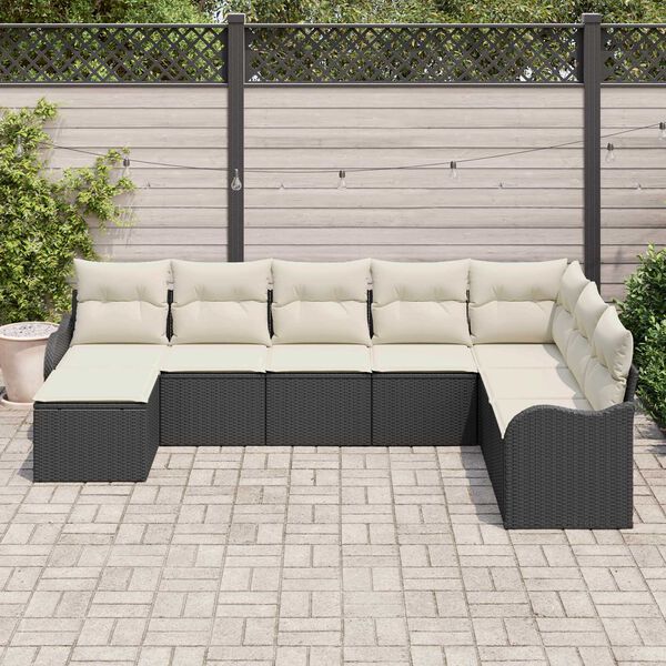 vidaXL Garten-Sofa-Set mit Kissen 8 pcs Schwarz und Wei&szlig; Poly Rattan