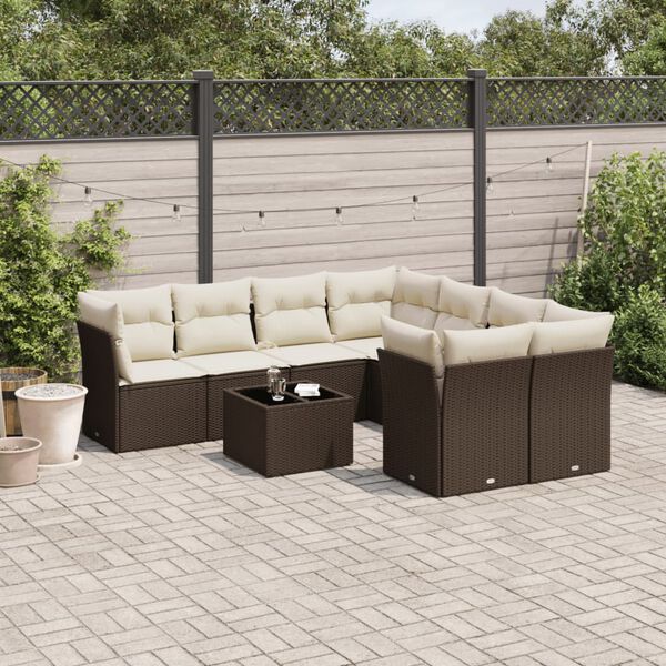 vidaXL 9-tlg. Garten-Sofagarnitur mit Kissen Braun Poly Rattan