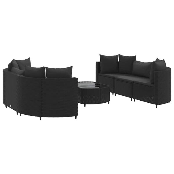 vidaXL 7-tlg. Garten-Sofagarnitur mit Kissen Schwarz Poly Rattan