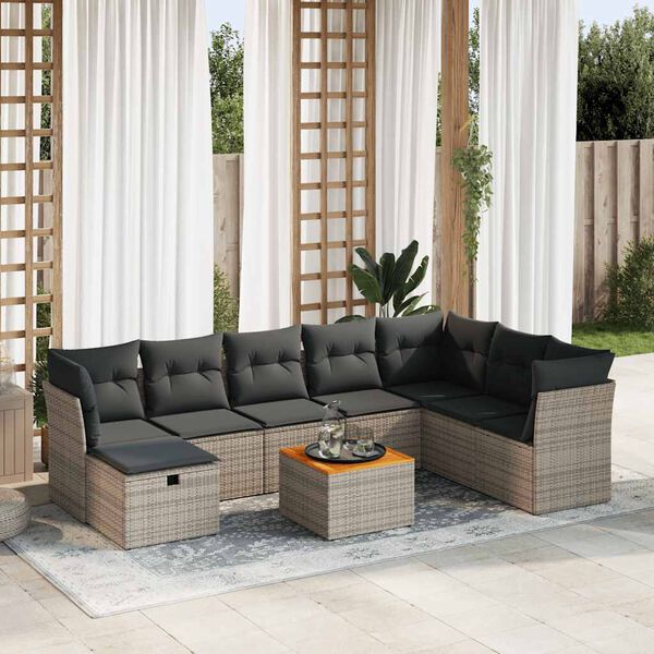 vidaXL 9-tlg. Garten-Sofagarnitur mit Kissen Grau Poly Rattan