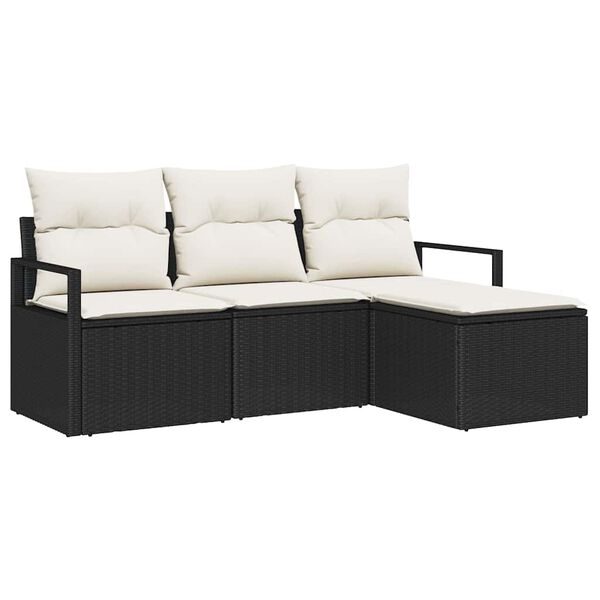 vidaXL Sofa Set mit Kissen 4 pcs Schwarz und Creme Poly-Rattan
