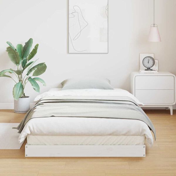 vidaXL Bodenbettrahmen Wei&szlig; 213,5 x 104 x 9 cm Massives Kiefernholz