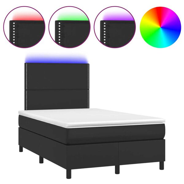vidaXL Boxspringbett mit Matratze & LED Schwarz 120x190 cm Kunstleder