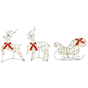 vidaXL Weihnachtsrentier mit Schlitten 3 stk. 140 LEDs Warmes Wei&szlig;