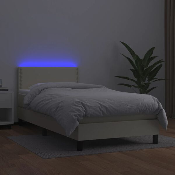 vidaXL Boxspringbett mit Matratze & LED Creme 80x200 cm Kunstleder