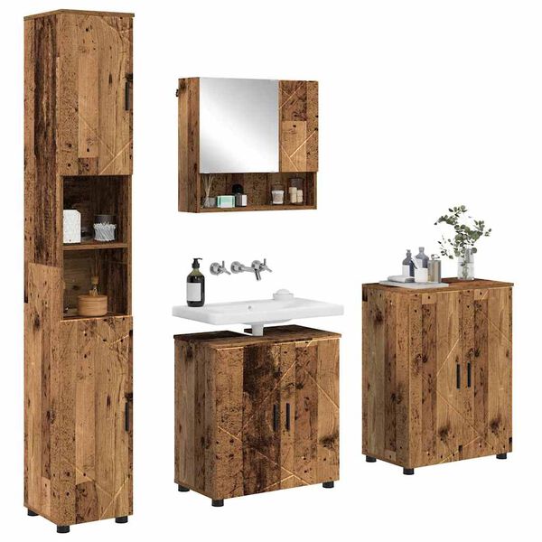 vidaXL Badezimmerm&ouml;bel-Set 4 pcs Altholz Holzwerkstoff & Metall