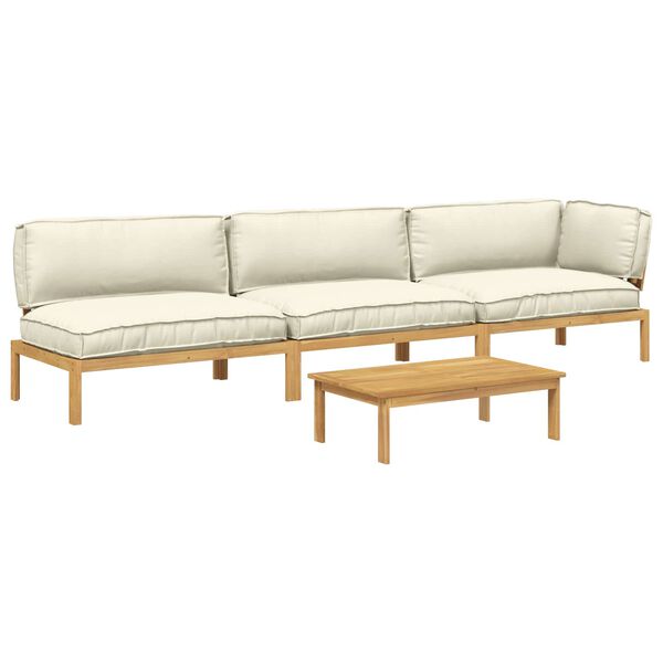 vidaXL Sofa Set mit Kissen Uni 4 pcs Creme Massivholz Akazie