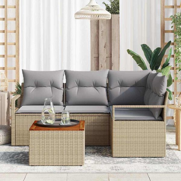 vidaXL Garten-Sofa-Set mit Kissen 5 pcs Beige Poly Rattan