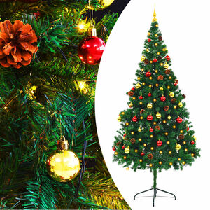 vidaXL K&uuml;nstlicher Weihnachtsbaum mit Beleuchtung & Kugeln Gr&uuml;n 210 cm