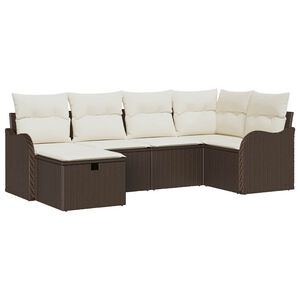 vidaXL Garten-Sofa-Set mit Kissen mit Speicher 6 pcs Braun Poly Rattan