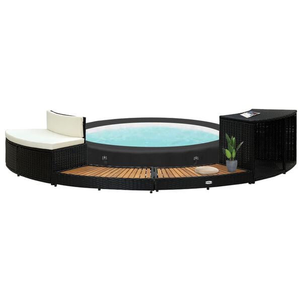 vidaXL Whirlpool-Einfassung Schwarz Poly Rattan und Massivholz Akazie
