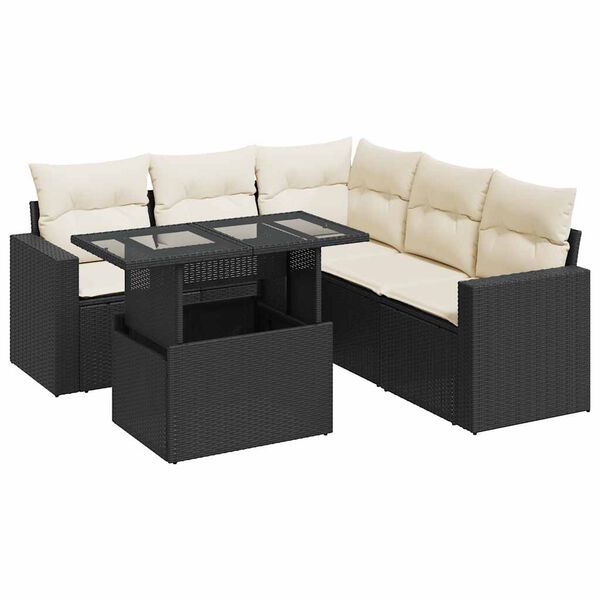 vidaXL 6-tlg. Garten-Sofagarnitur mit Kissen Schwarz Poly Rattan