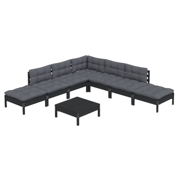 vidaXL 8-tlg. Garten-Lounge-Set mit Kissen Schwarz Kiefernholz