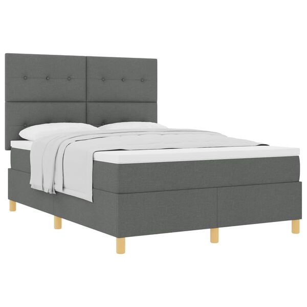vidaXL Boxspringbett mit Matratze Dunkelgrau 160 x 200 cm Stoff
