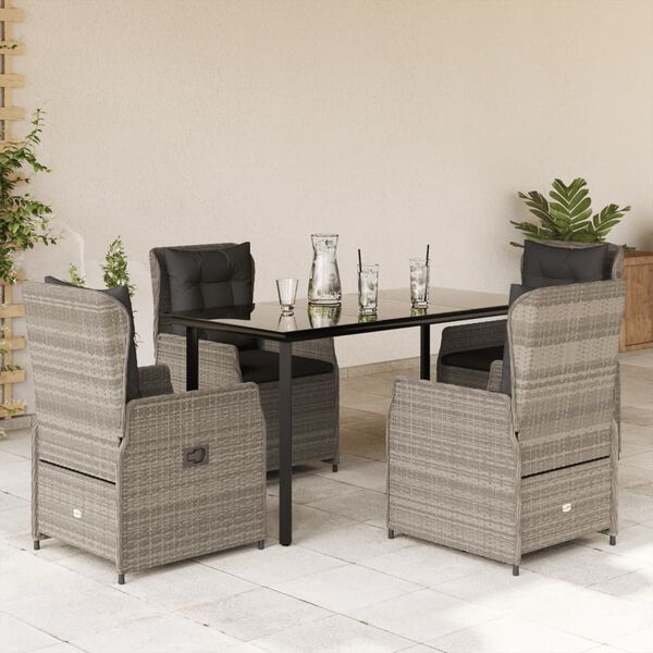 vidaXL 5-tlg. Garten-Essgruppe mit Kissen Hellgrau Poly Rattan