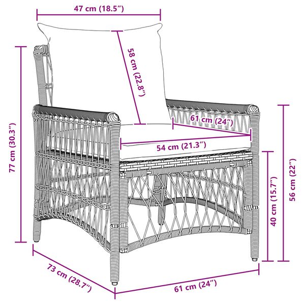 vidaXL Gartenstuhl mit Kissen Beige 73 x 61 x 77 cm Poly-Rattan