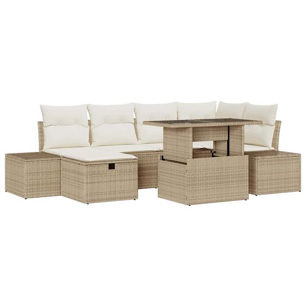 vidaXL Garten-Sofa-Set 7 pcs Beige Poly-Rattan