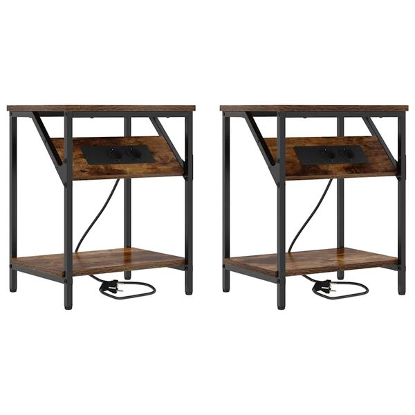 vidaXL Nachttisch 2 pcs Ger&auml;ucherte Eiche 38 x 30 x 48 cm