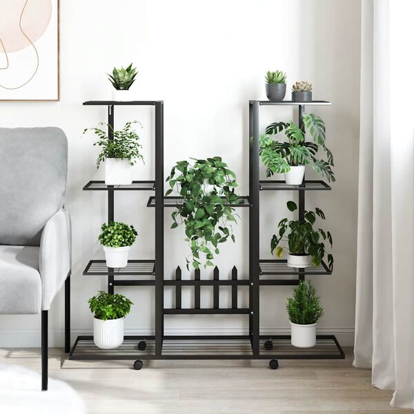 vidaXL Blumenst&auml;nder mit Rollen 94,5x24,5x91,5 cm Schwarz Eisen