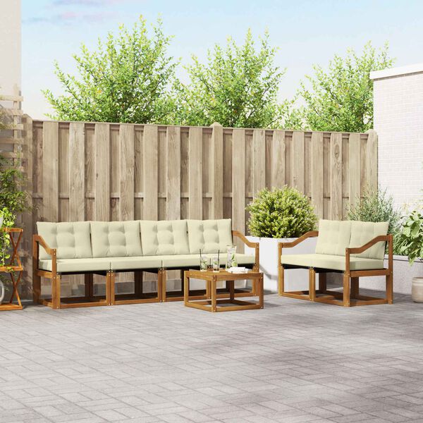 vidaXL Outdoor-Sofagarnitur mit Kissen 7 pcs Natur und Creme