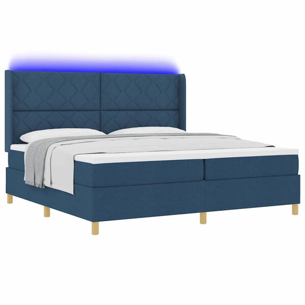vidaXL Boxspringbett mit Matratze mit LED Blau 200 x 200 cm Stoff