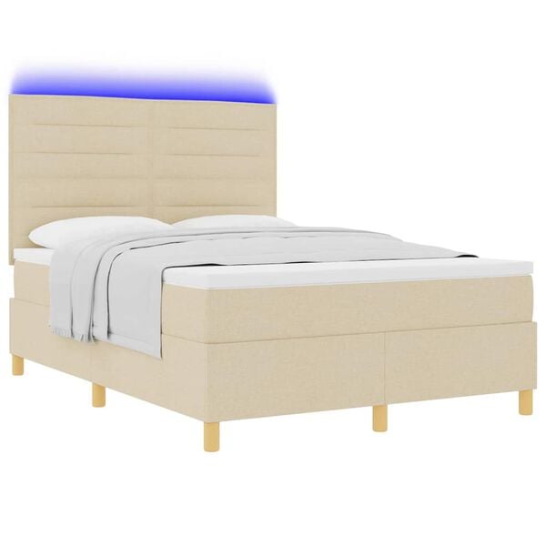 vidaXL LED Boxspringbett mit Matratze Creme 140 x 200 cm Stoff