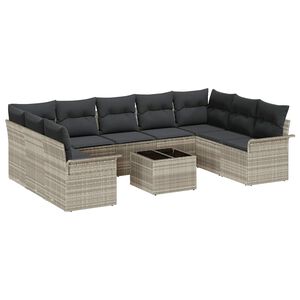 vidaXL Gartensofa-set mit Kissen 10 pcs Hellgrau Poly-Rattan