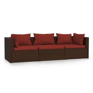 vidaXL 3-Sitzer-Sofa mit Kissen Braun Poly Rattan
