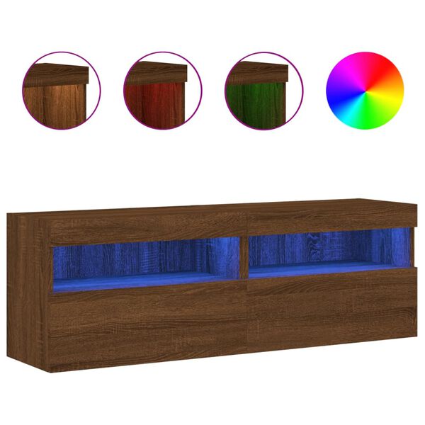 vidaXL TV-Wandschr&auml;nke mit LED-Leuchten 2 Stk. Braun Eichen-Optik