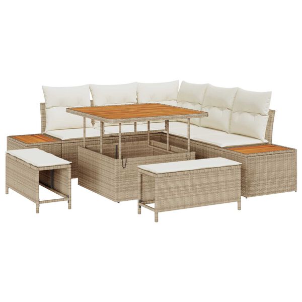 vidaXL Gartensofa-set mit Kissen mit Speicher 8 pcs Beige Poly Rattan