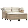 vidaXL Gartensofa 2-Sitzer mit Dach und Hockern Beige Poly Rattan