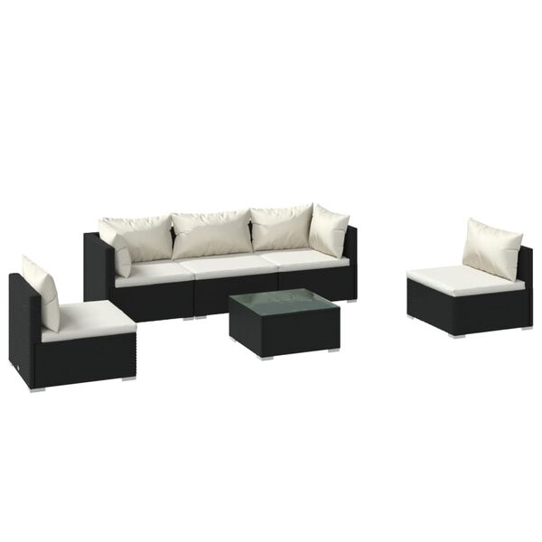 vidaXL 6-tlg. Garten-Lounge-Set mit Kissen Poly Rattan Schwarz